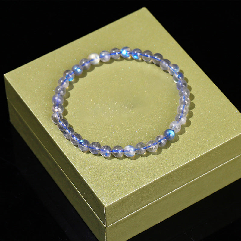 5A Genuine Natural Gray Moonstone Bead Charm Bracelets Women Men Fashon Blue Light  Labradorite Strand Energy Bracelet