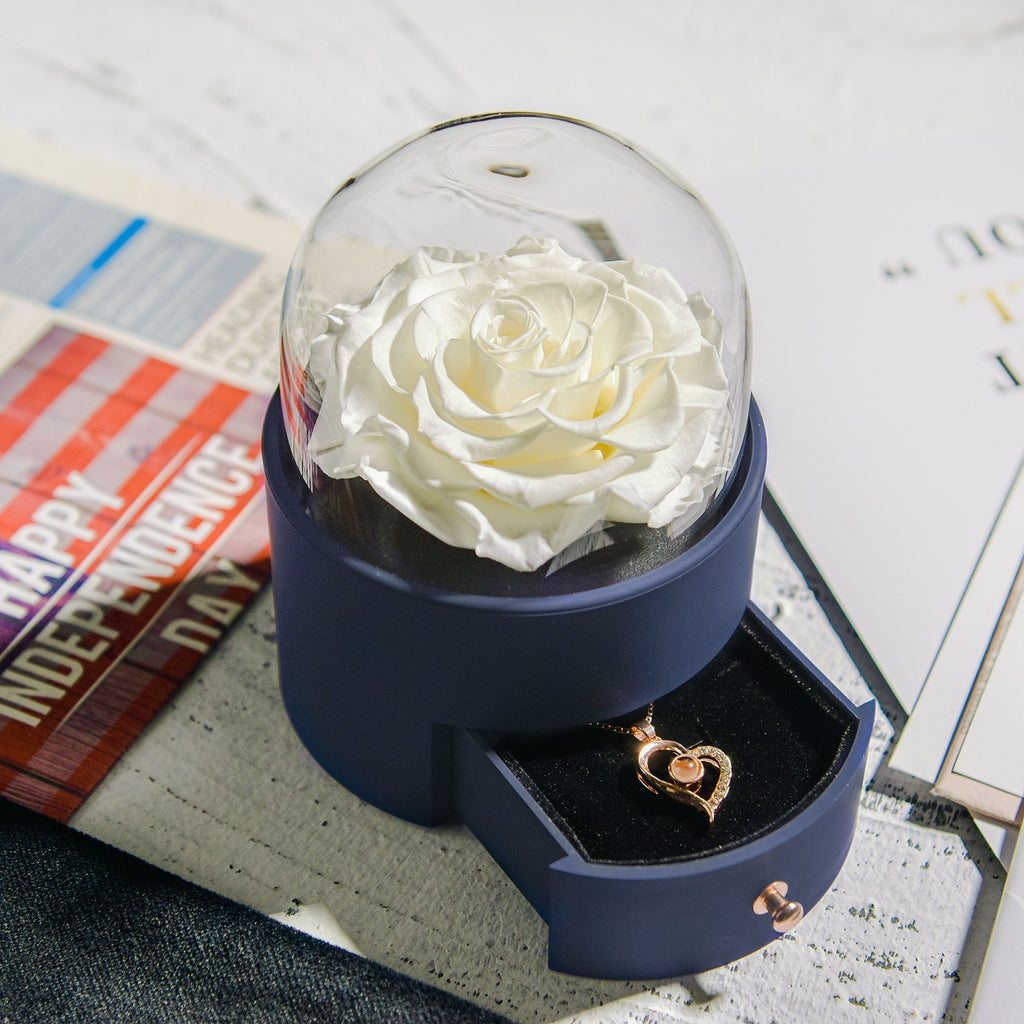 Yongsheng Rose Runde Schmuckschatulle mit Halskette als Geschenk für Geburtstage und Valentinstage