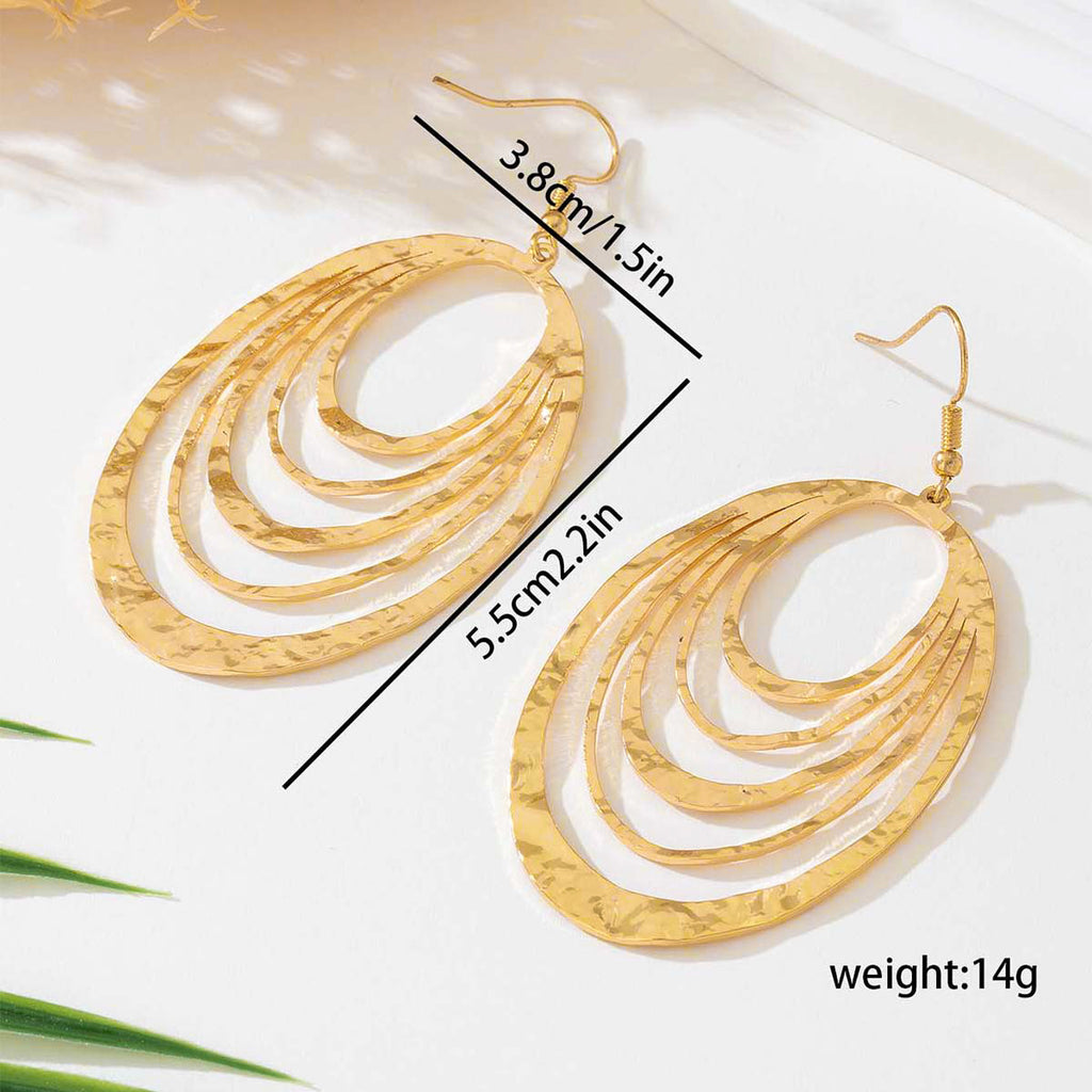 Pendientes largos de acero inoxidable con forma ovalada hueca de 3 capas, elegantes, estilo europeo y americano, de color dorado grande