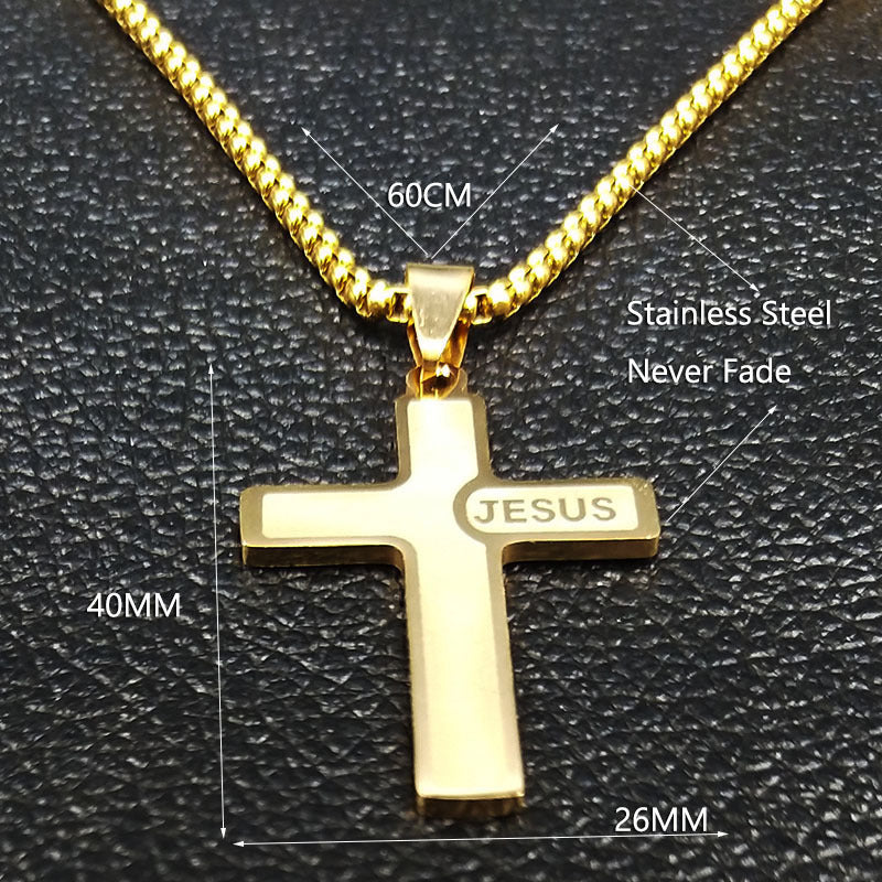 Popular Titanium Steel Cross Pendant Snake Bones Chain Necklace