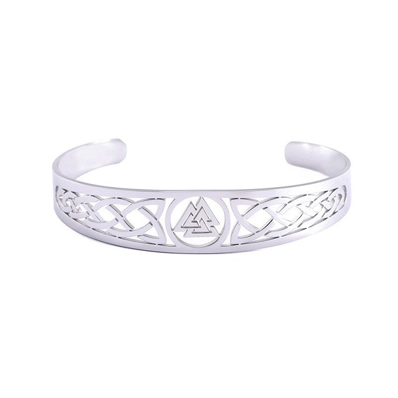 Asgard Elaborada Pulsera de Acero Inoxidable con Símbolo Valknut y Diseño Celta Hecha a Mano