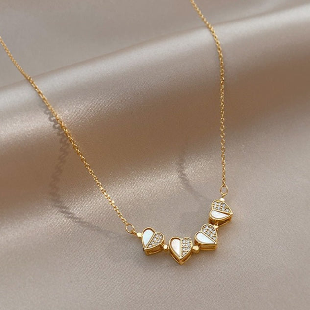 Luxus Kleeblatt-Anhänger-Halskette Edelstahl Kristall Herz Schmuck für Damen Geschenk