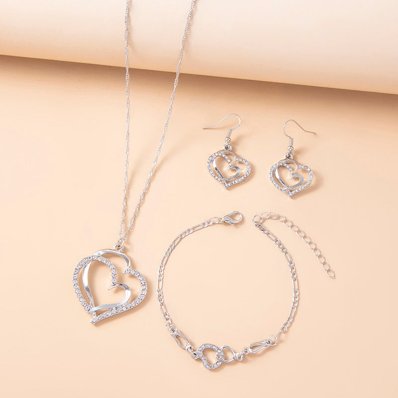 Romantisches Kristall-Herz-Schmuckset Armband Halskette Ohrringe für Damen
