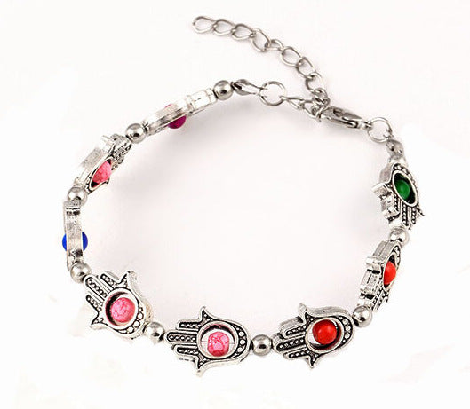 Pulsera elegante y versátil de metal con abalorios de palma bohemia