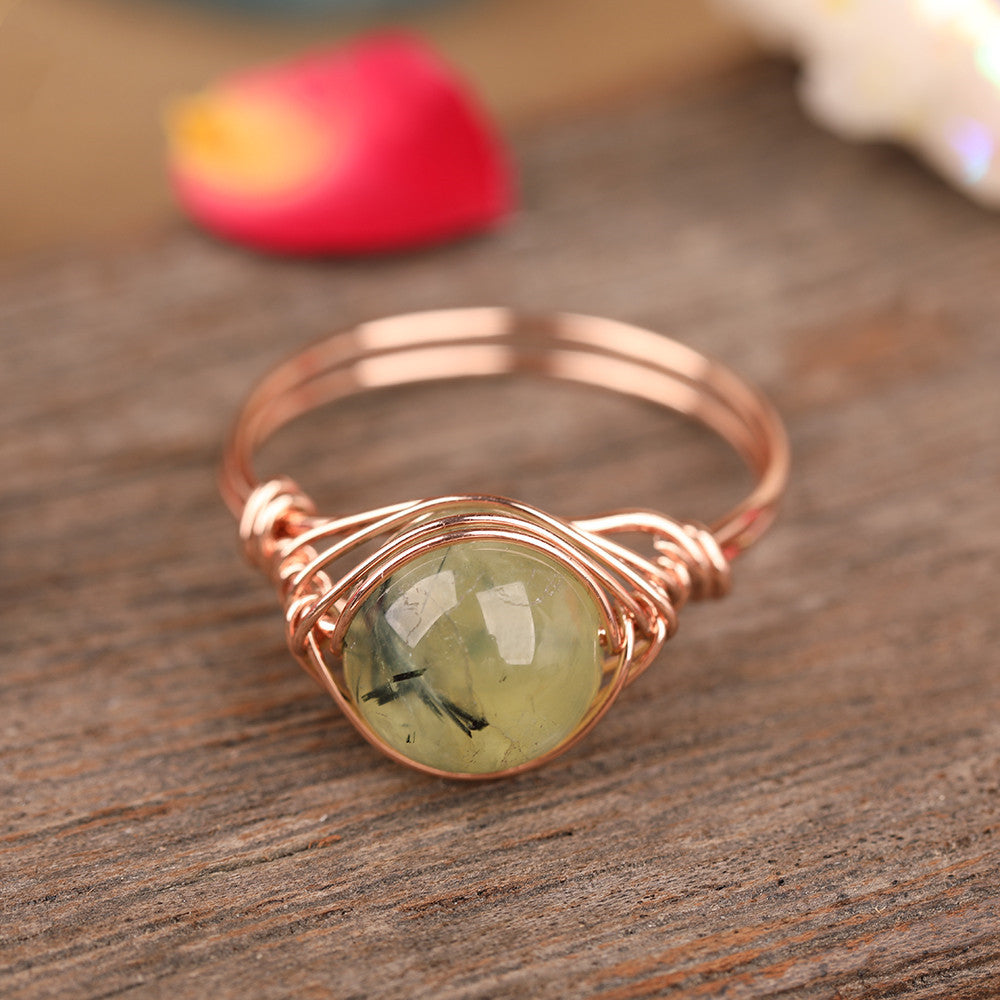Anillo hecho a mano con una sola cuenta de piedra, joyería para damas