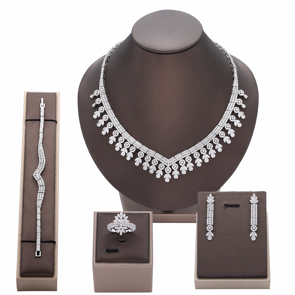Halskette Ohrring Ring Quaste Schmuck Komplett Diamant Set