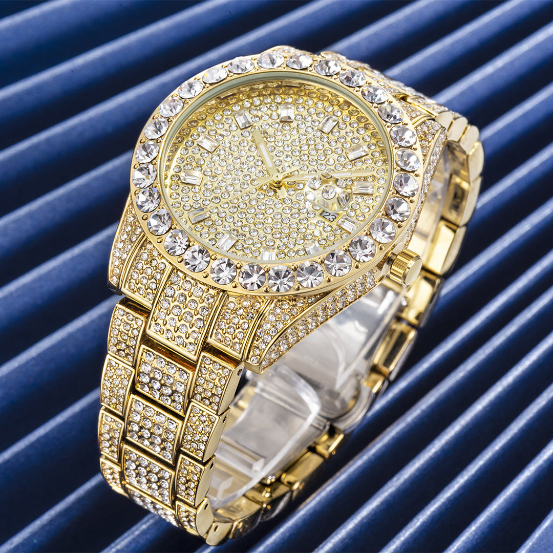 Reloj de esfera grande con diamantes de imitación a la moda