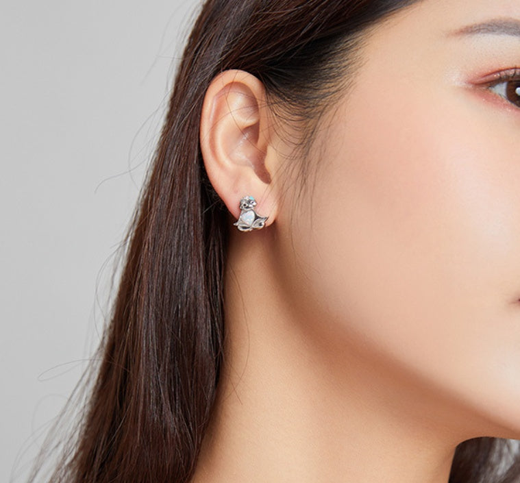 Yinziyun Original Blauer Opal Faultier Ohrringe Süße Tier Tropföl S925 Silber Ganzkörperohrringe Bse483