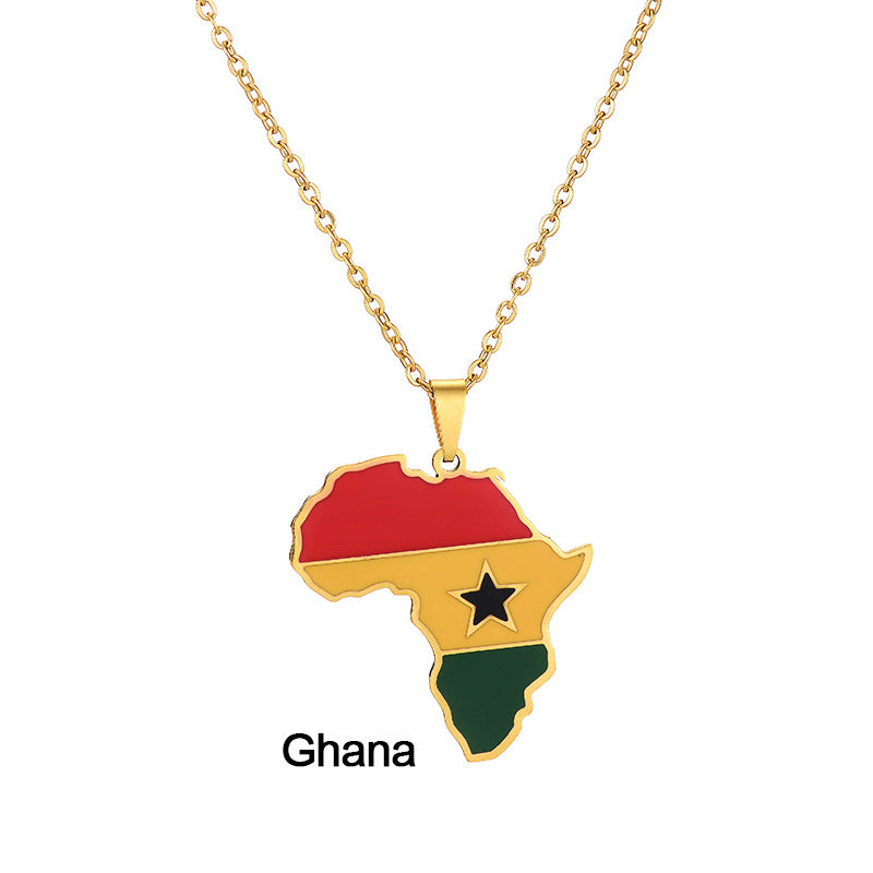 Collar con Colgante de Mapa de África Acero Inoxidable Joyería Ghana Nigeria