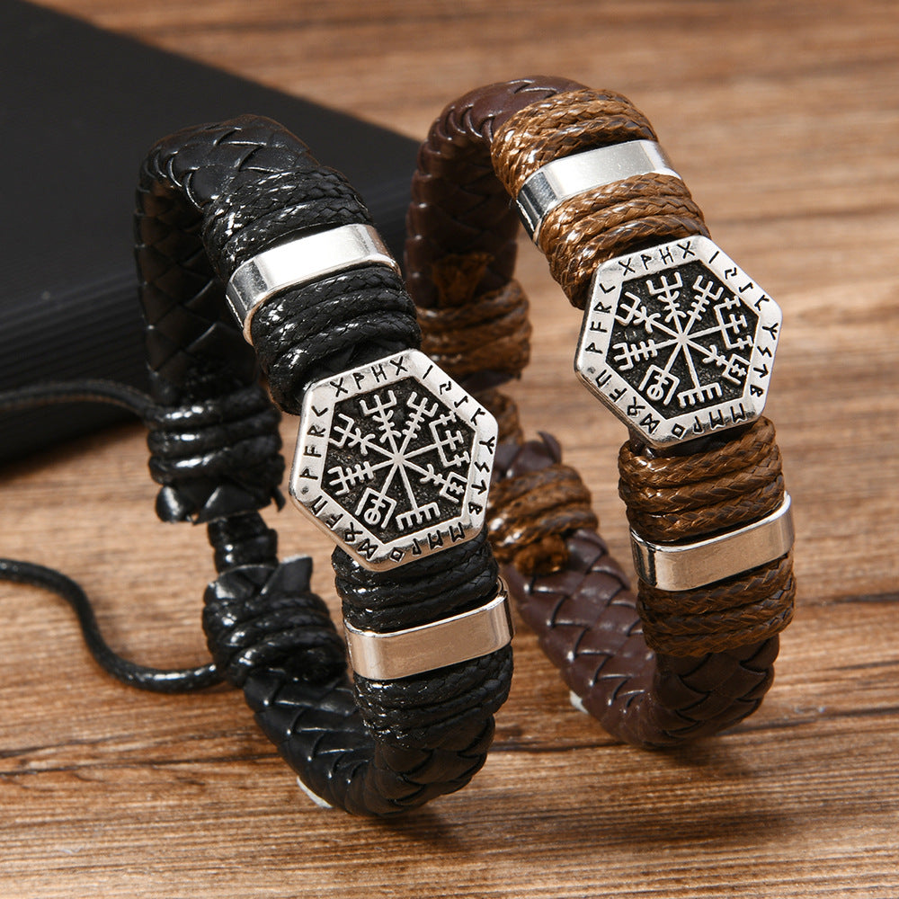 Retro Personality Trendy Oracle Compass Pu Leather Pull-out Men's And Women's Bracelet