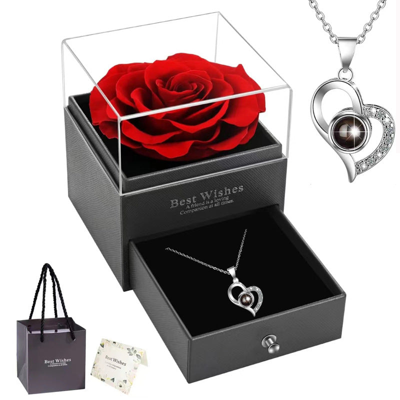 Heart Shaped Sterling Silver Necklace Earring Combination Suit