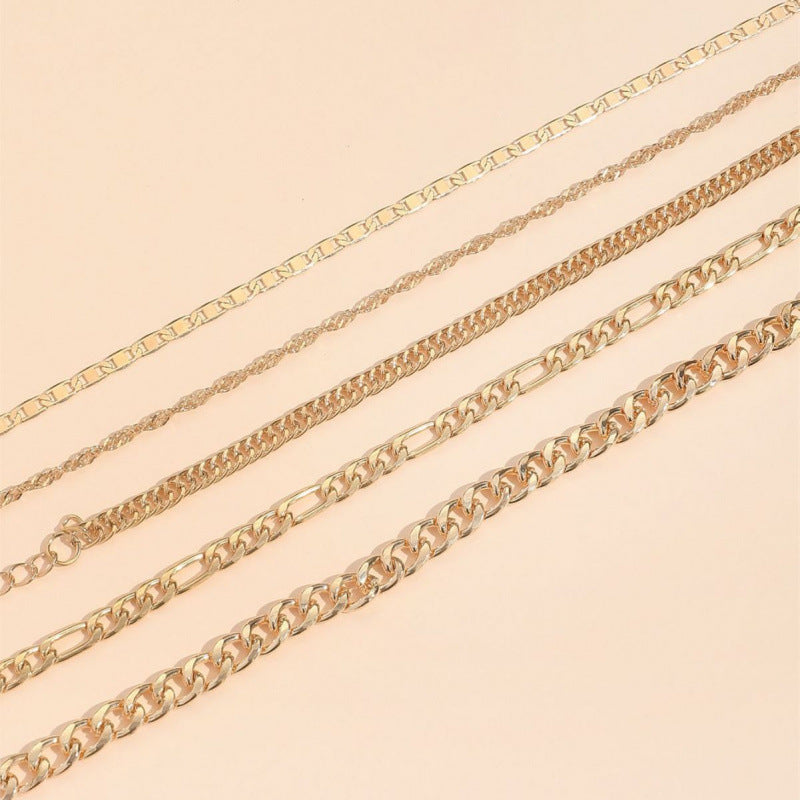 Tobillera de cadena de serpiente retro creativa de metal, conjunto de cinco piezas, sencilla y elegante
