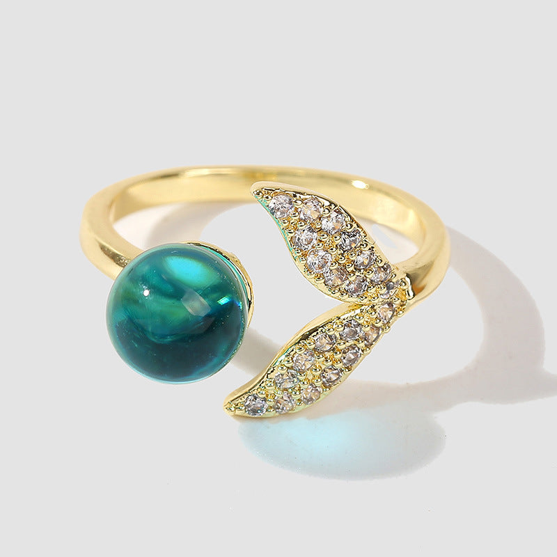 Kreativer Modeschmuck Einfacher Ozeanperlen-Meerjungfrauenschwanz-Ring