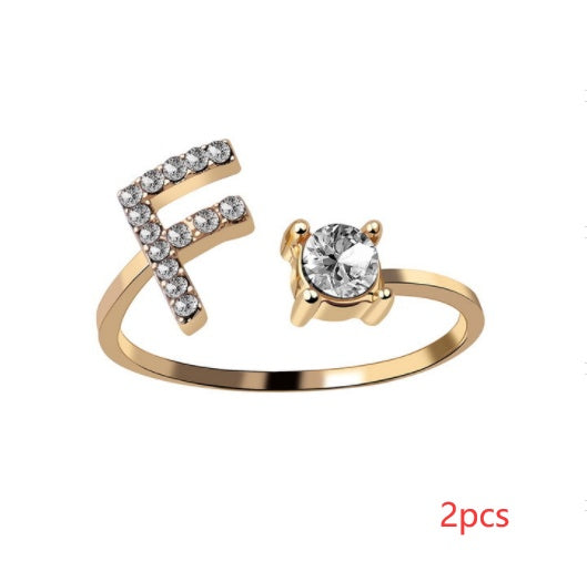 Nuevo Diseño Anillo Ajustable con Letra Inicial 26 Joyería de Moda para Mujeres Joyería Simple y Elegante
