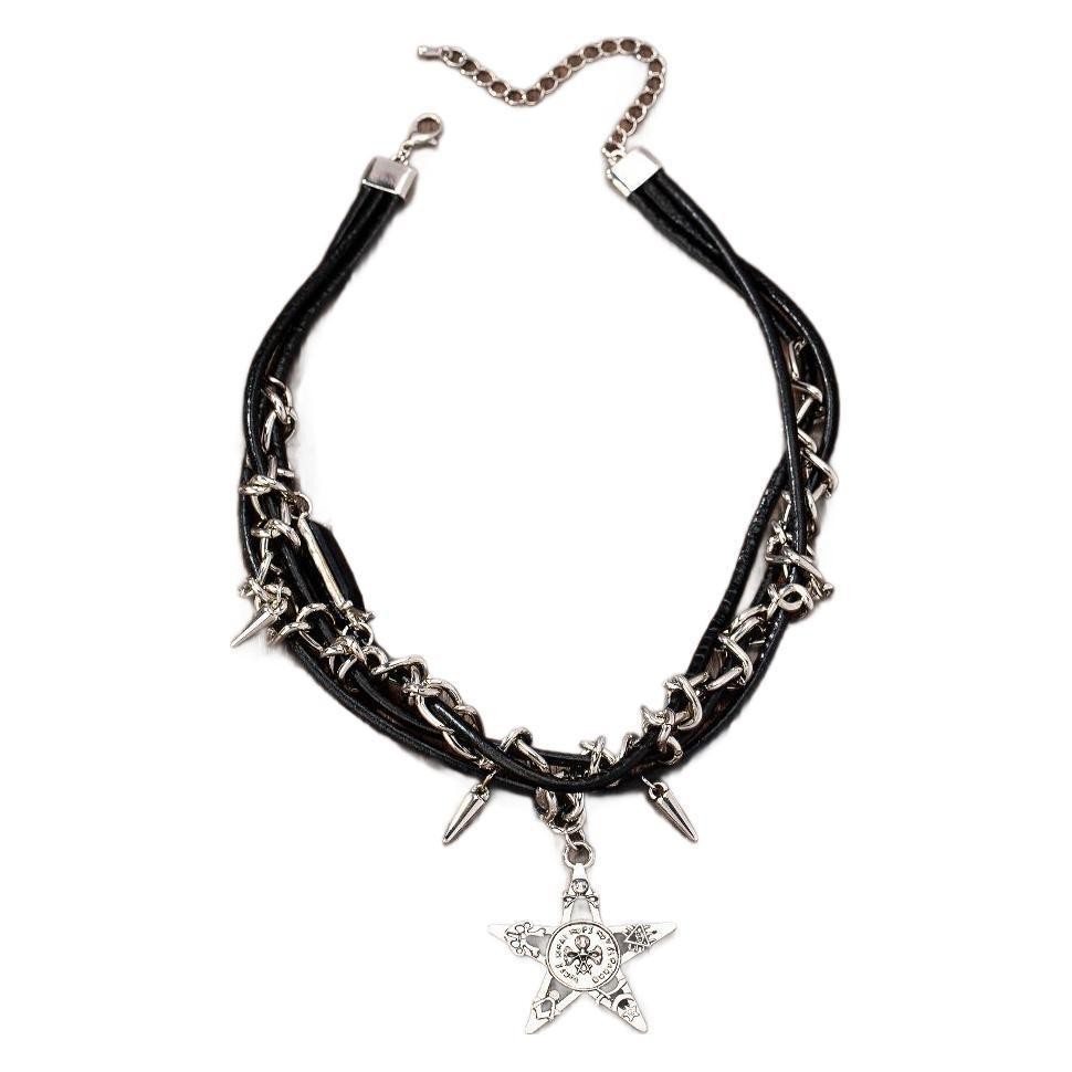 Y2k Nieten Totenkopf Sterne Anhänger Halsketten Hot Girls Gothic Punk Nischen Design Sweet Cool Trendy Modeschmuck Accessoires