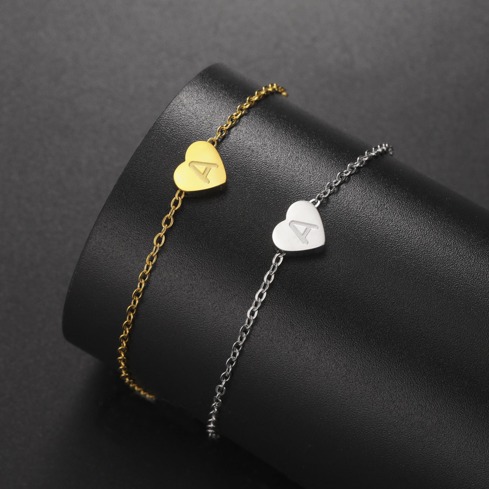 Fashion Stainless Steel 26 English Letters With Heart Pendant Bracelet