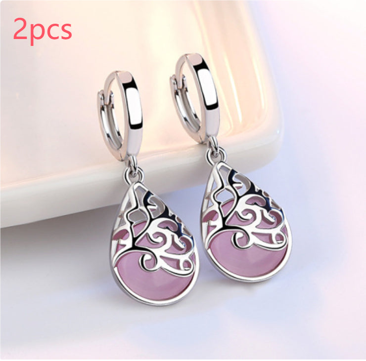 Pendientes de moda de plata 925 con ópalo lunar y tótem, pendientes de mujer para la buena suerte, pendientes de personalidad