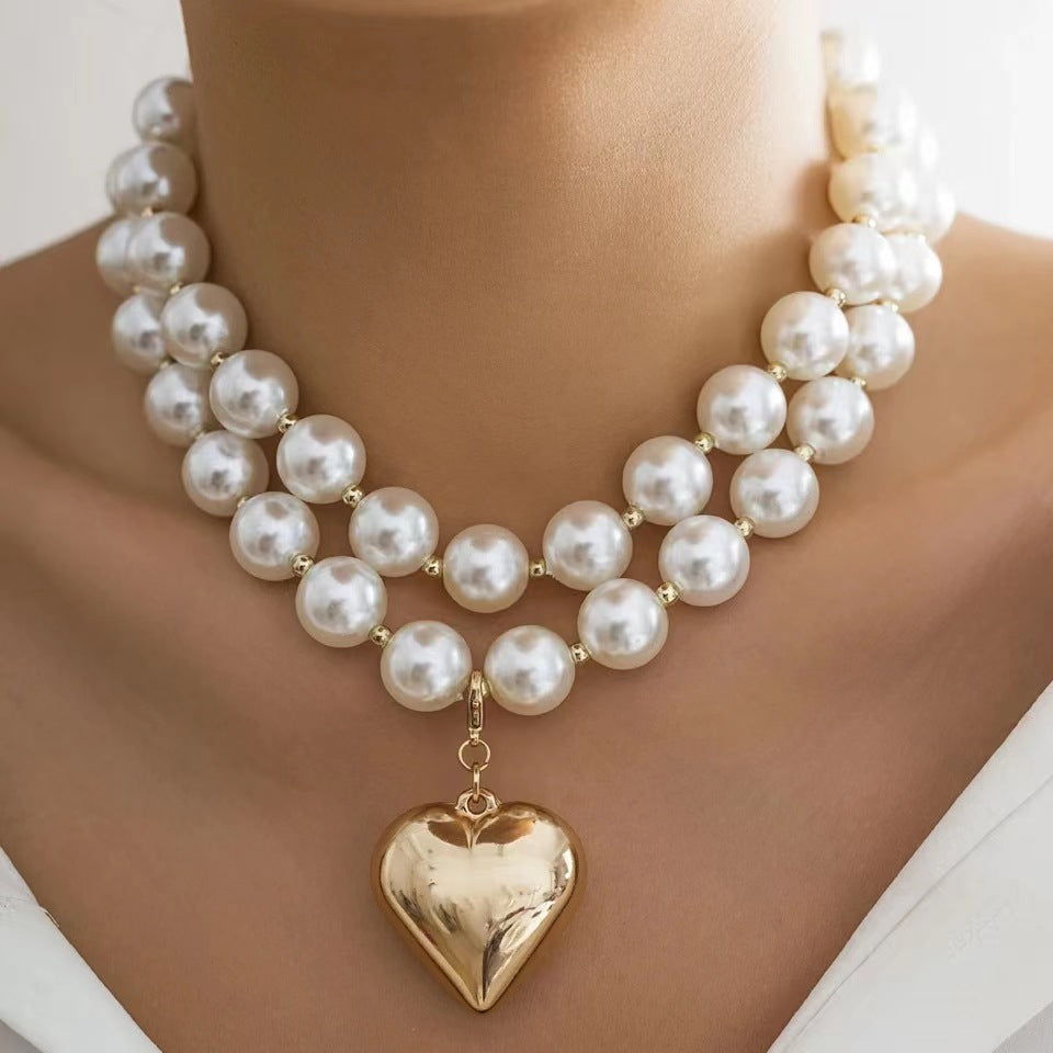 Mode Temperament Perlenkette Pfirsich Herz Vintage Pulloverkette Damen