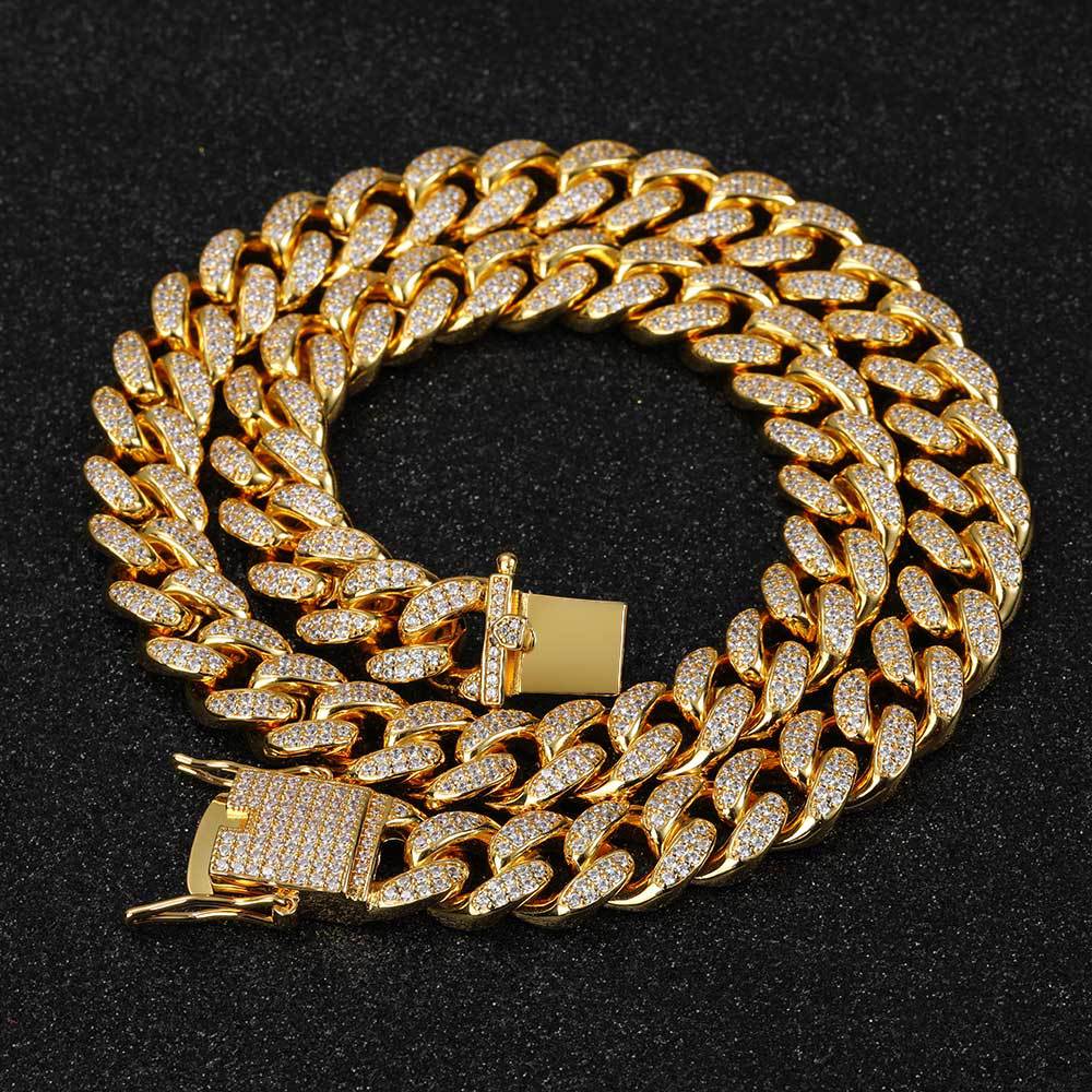 Hip-Hop-Schmuck 12mm Vollstrass Cuban Kette Echt Vergoldet