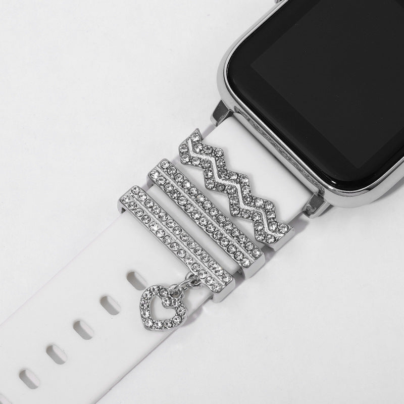 Kreatives Wasserwellen-Muster Klassisches Diamant Uhrenarmband Dreiteiliges Set