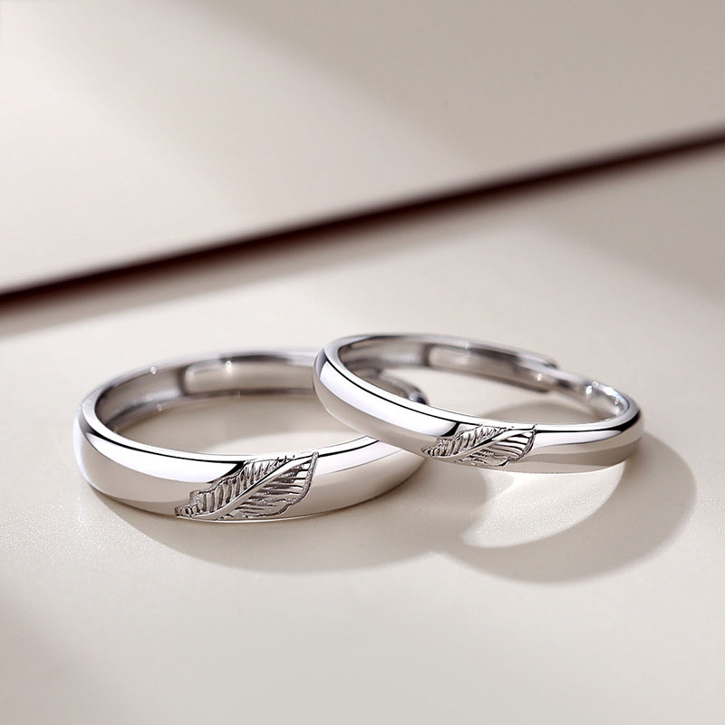 One Leaf Knows Autumn Paarringe für Damen und Herren – Ein Paar kreativ gestalteter Blätter-Paarringe, Sen Simple Ringe aus Sterlingsilber