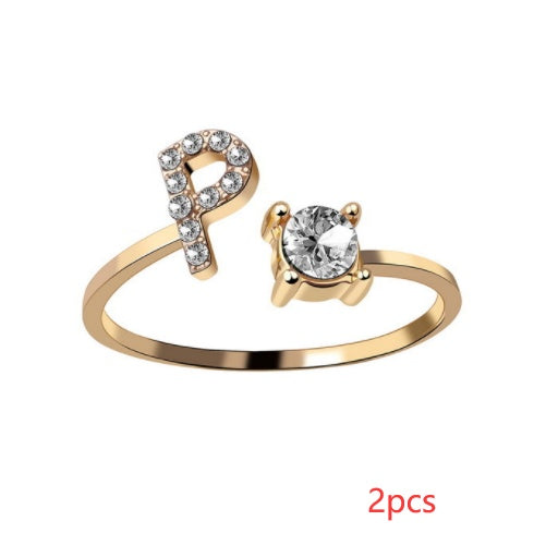 Nuevo Diseño Anillo Ajustable con Letra Inicial 26 Joyería de Moda para Mujeres Joyería Simple y Elegante