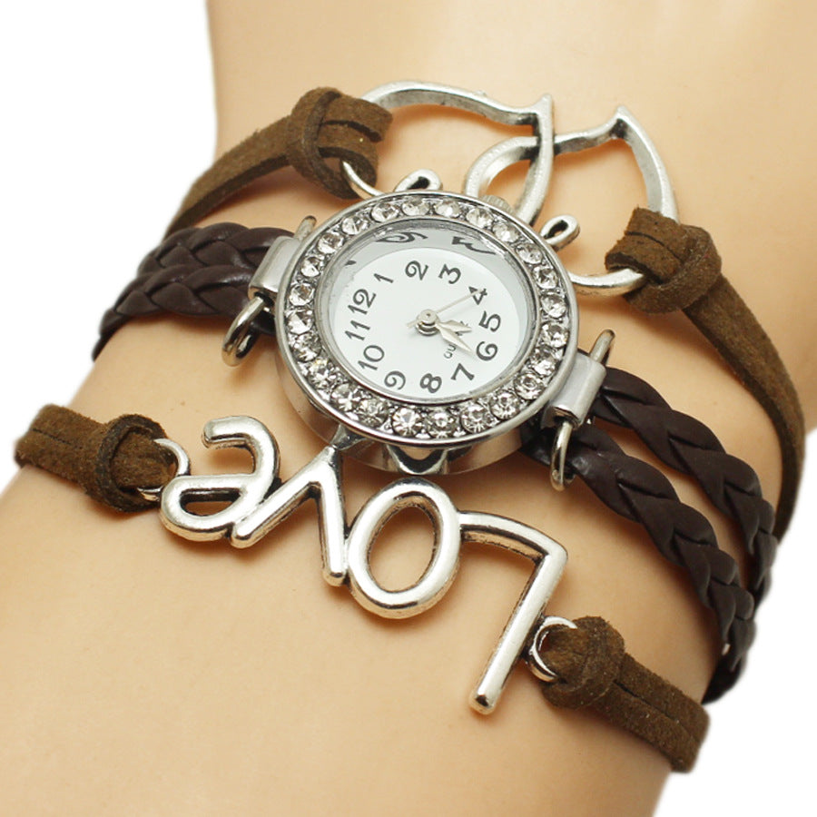 Legierung Liebe Doppelte Herzförmige Liebe Gewebte Mehrschichtige Uhr