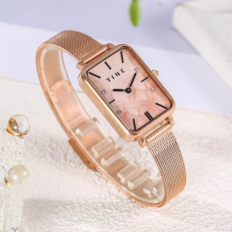 Reloj de pulsera de cuarzo para estudiante, estilo Ins, correa de acero, diseño cuadrado de alta calidad y temperamento sencillo