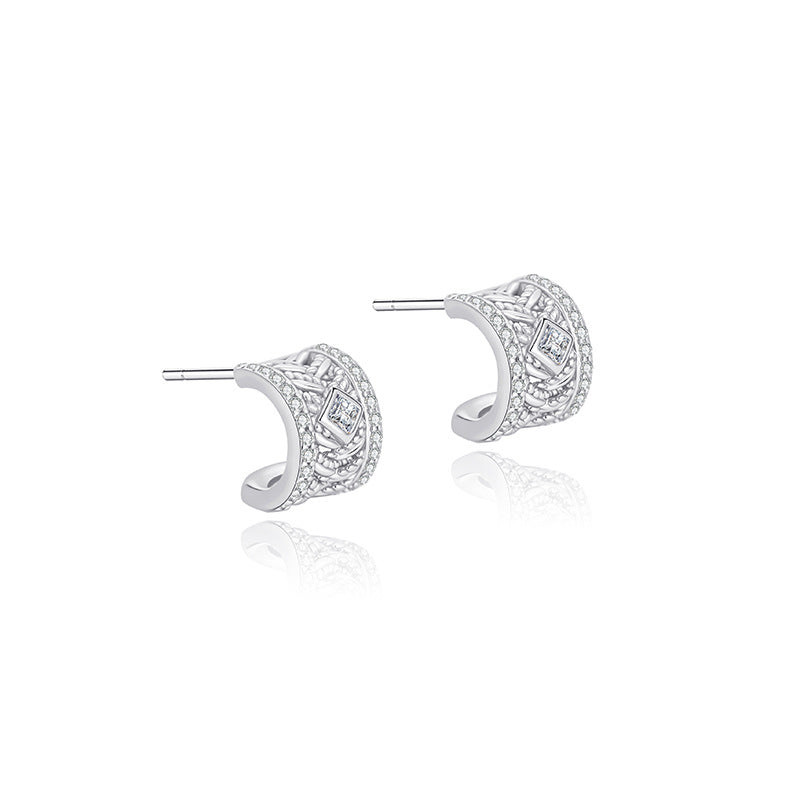 Broschen-Gewebe Filigran-Ohrstecker S925 Sterling Silber Leichter Luxus High-End Diamant-besetzt Sandgold
