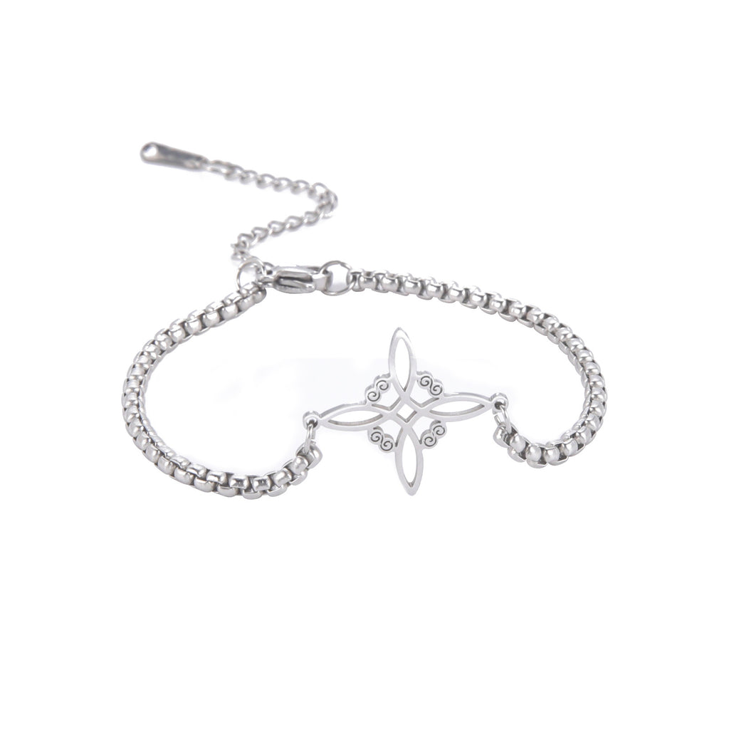 Pulsera de Acero Inoxidable con Cadena de Caja de Doble Agujero en Forma de S con Nudo de Bruja de Diseño Versátil