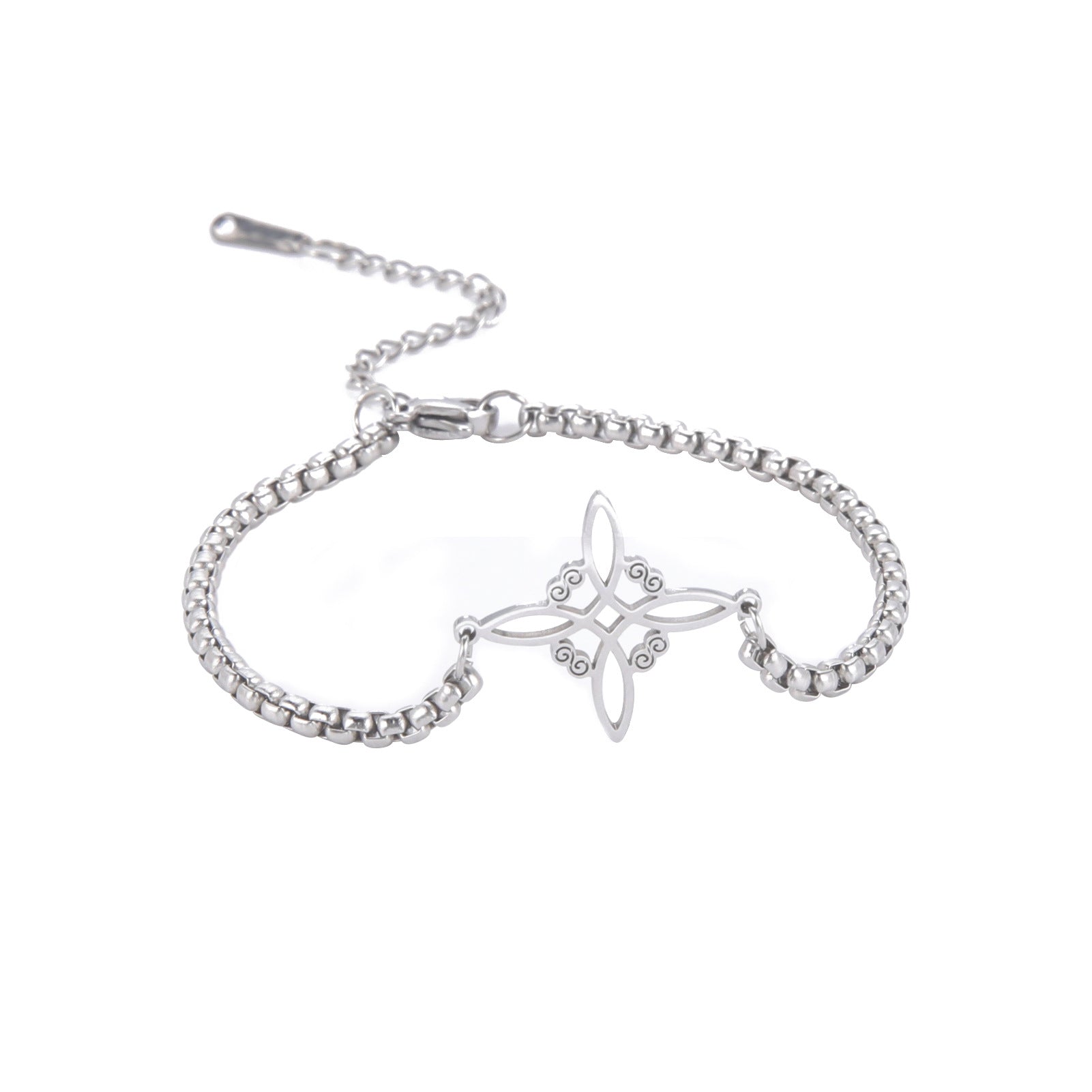 Pulsera de Acero Inoxidable con Cadena de Caja de Doble Agujero en Forma de S con Nudo de Bruja de Diseño Versátil