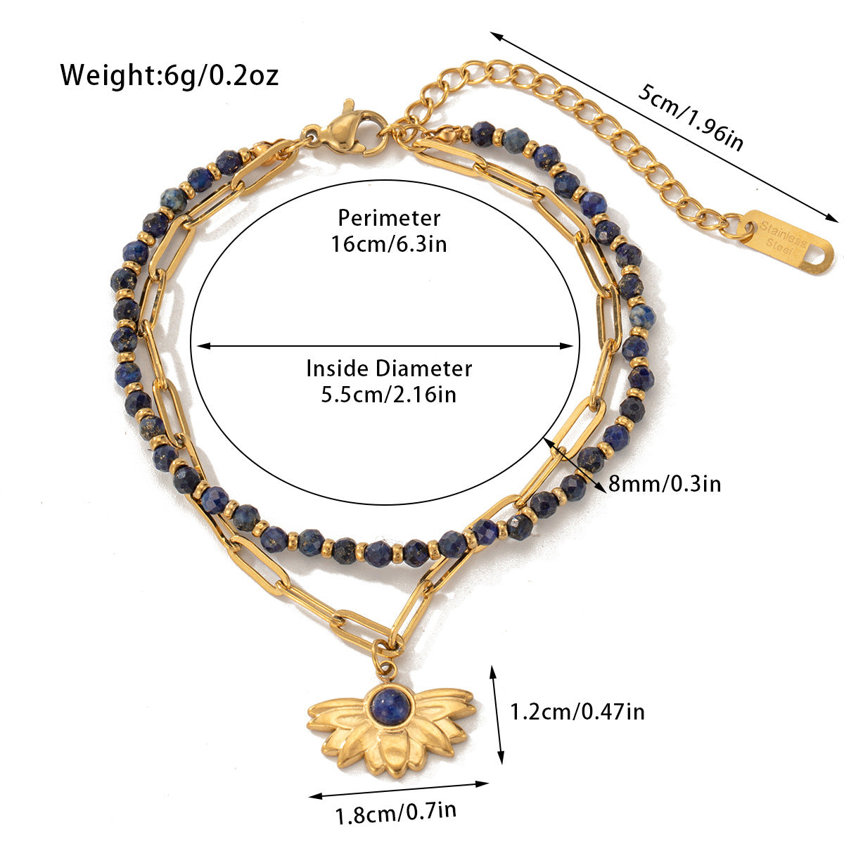 Pulsera bohemia de doble capa con cuentas de piedra natural