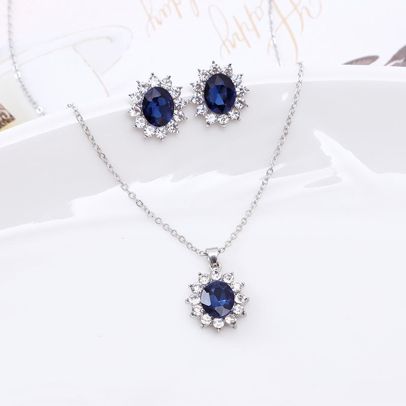 Saphir-Halskette Anzug Mode SONNENBLUME Zirkon-Ohrstecker