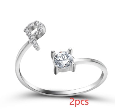 Nuevo Diseño Anillo Ajustable con Letra Inicial 26 Joyería de Moda para Mujeres Joyería Simple y Elegante