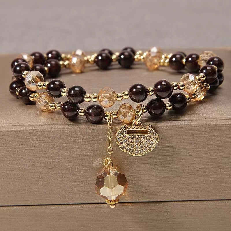 Double Layer Chinese Color Tourmaline Safety Lock Bracelet