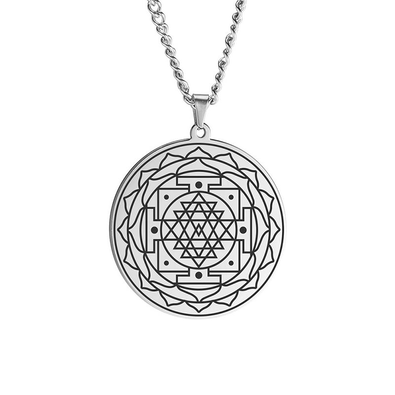 Mandala Blume Anhänger Halskette Edelstahl Heilige Geometrie Halsketten