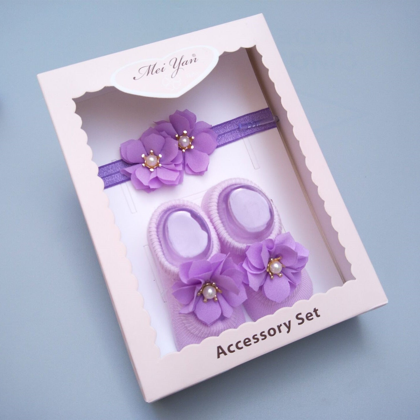 Caja de regalo de calcetines y diadema para bebé niña