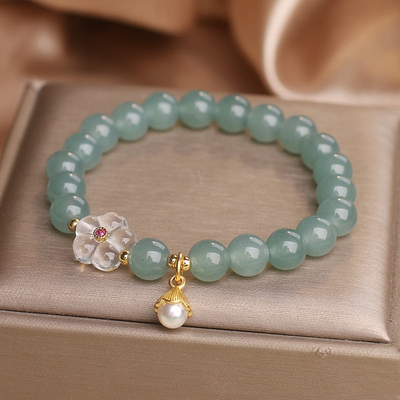 Pulsera de flores de cristal blanco de jade de agua azul para mujer