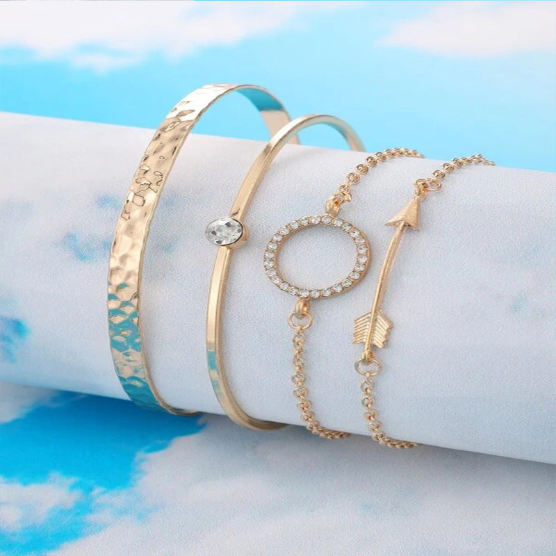 Damen 4-teiliges Strass-Armband mit runden Pfeilelementen