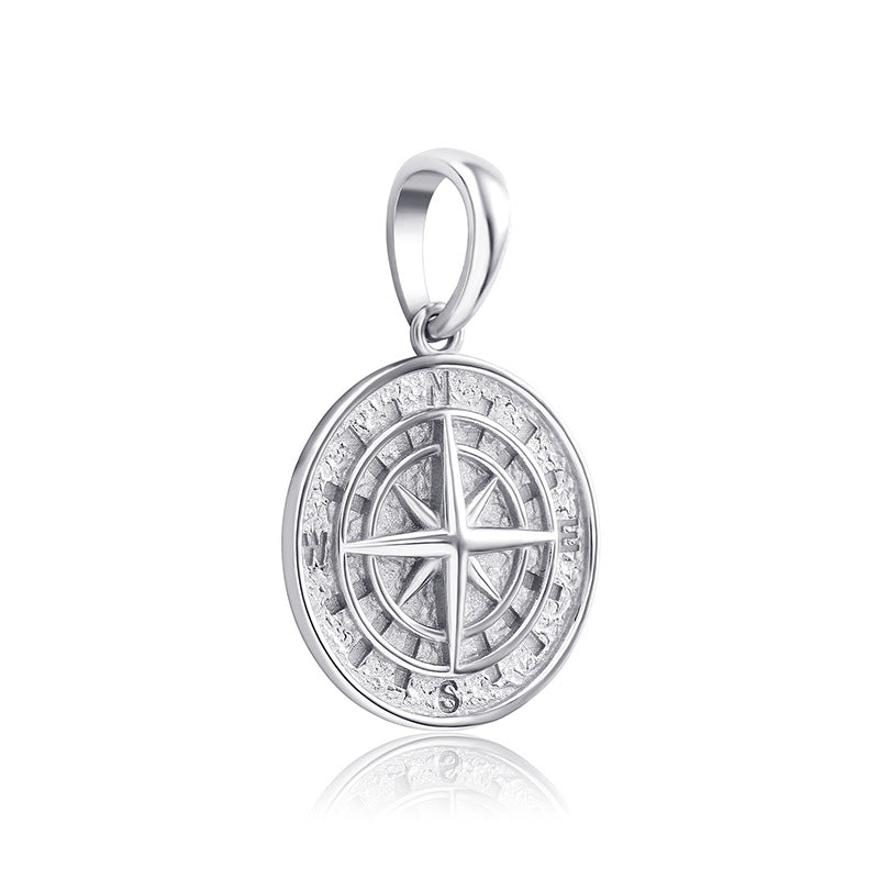 925 Silver Compass Compass Hip Hop Pendant Necklace