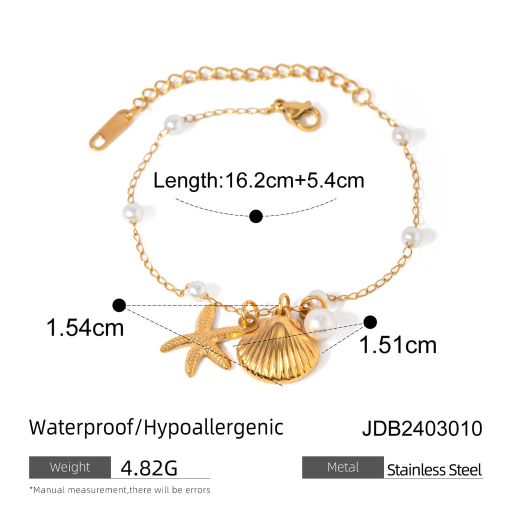 Modeschmuck 18K Gold Edelstahl Perlenkette Sommerurlaub Muschel Seestern Anhänger Armband