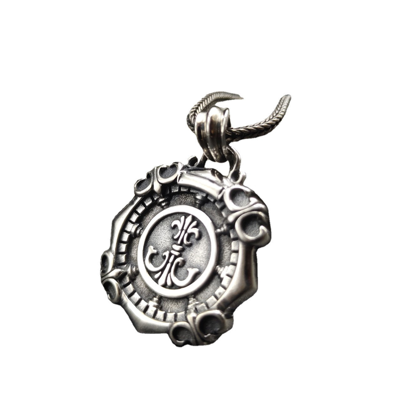 Neue S925 Sterling Silber Tiefsee-Kompass-Hundemarken-Herrenkette