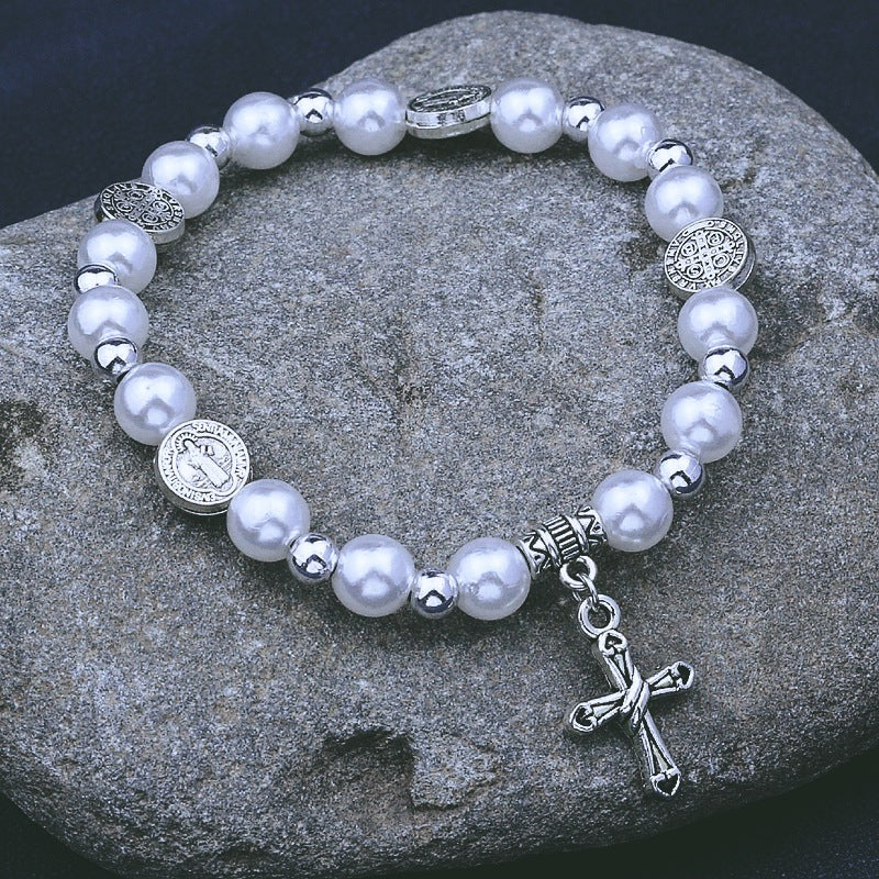 Vintage  Pearl Cross Bracelet