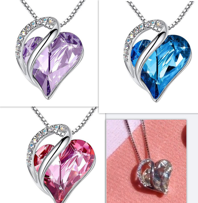 Sterling Silver Geometric Heart Shape Colorful Crystal Pendant Necklace For Women