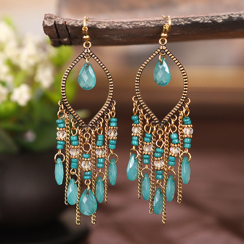 Pendientes de cadena bohemios vintage con gota de agua