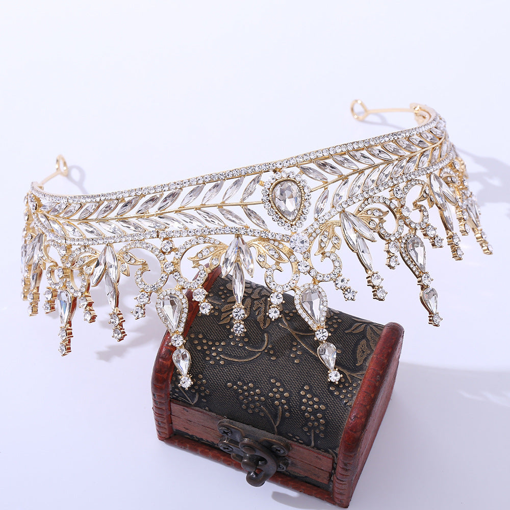 Conjunto de aros para el cabello de boda, corona barroca grande de cristal