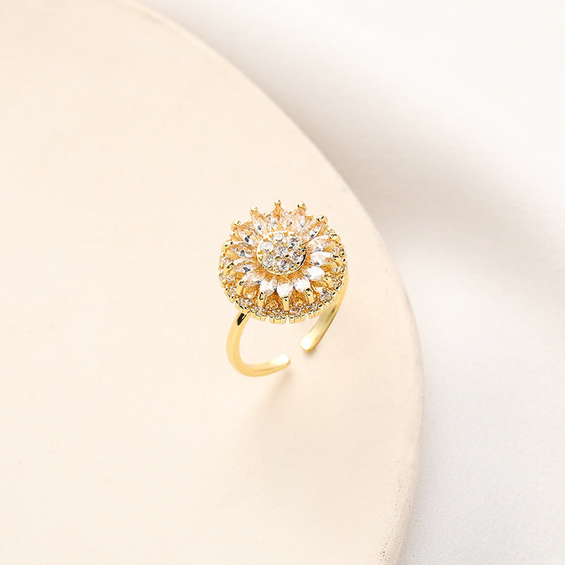Klassischer Charme Sonnenblume Blume Edelstahl Halskette Ohrringe Mode Exquisiter Mikro-Samen Schmuck Ring