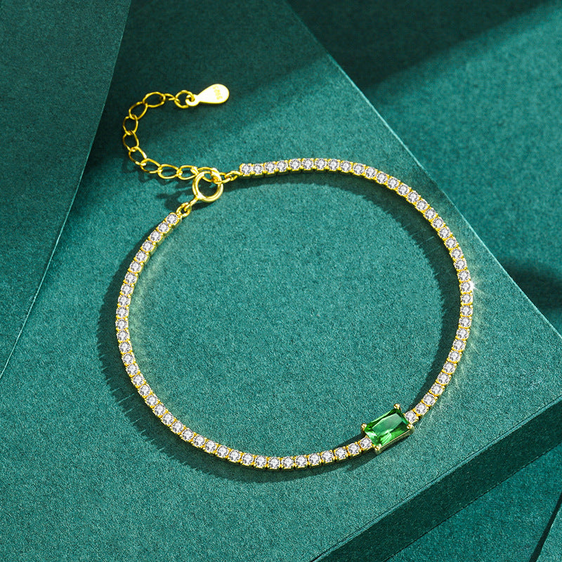 S925 Silver Light Luxury Bright Artificial Diamond Green Zirconium Bracelet