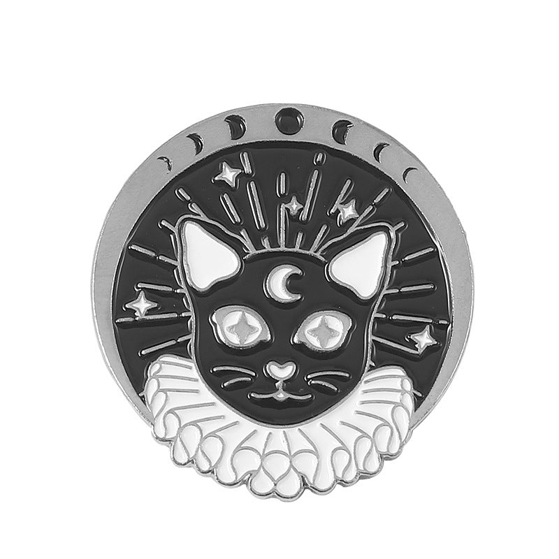 Broche de Calavera, Cabeza de Gato Negro, Insignia de Metal Horripilante