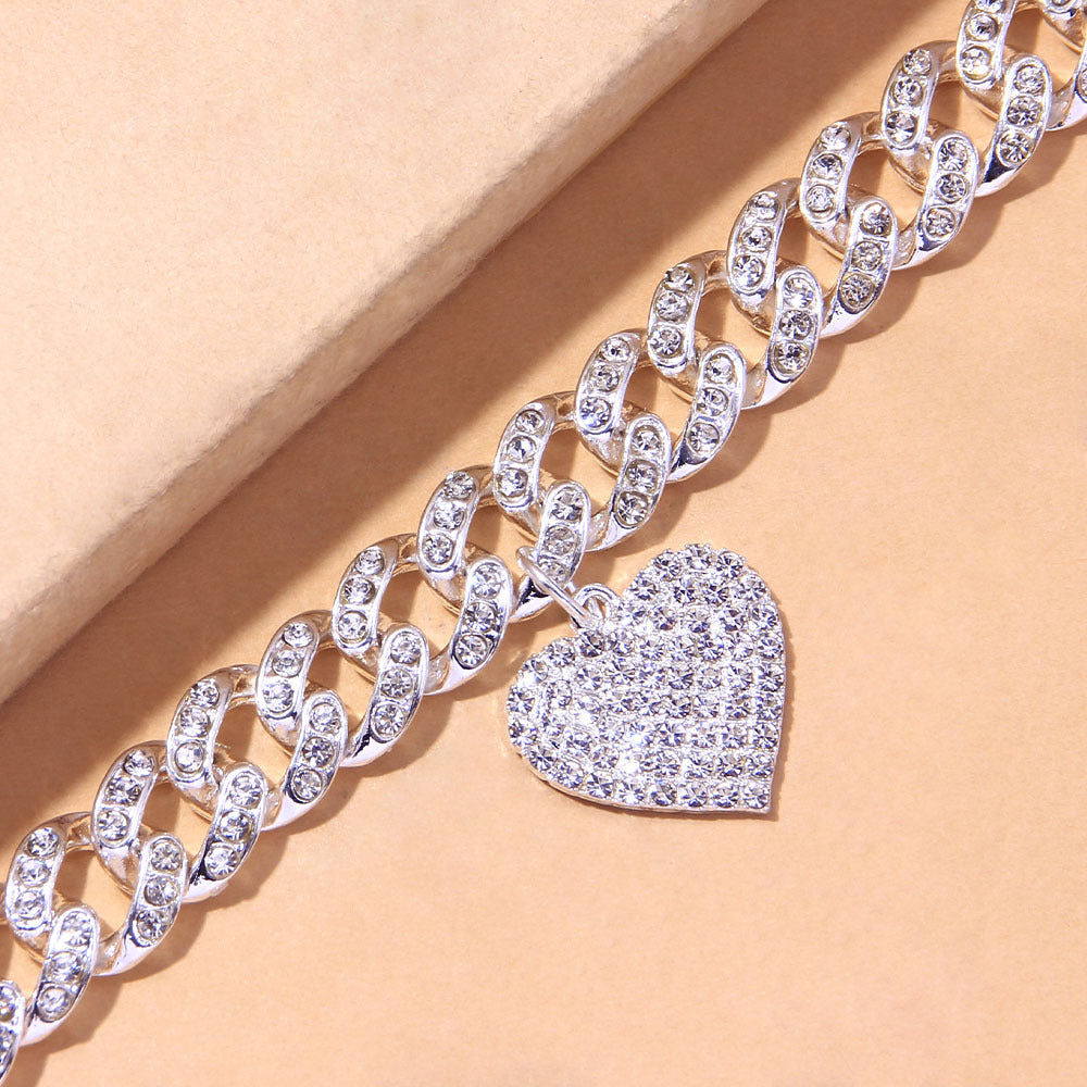 Pulsera de tobillo de moda de lujo con dije de corazón y diamantes